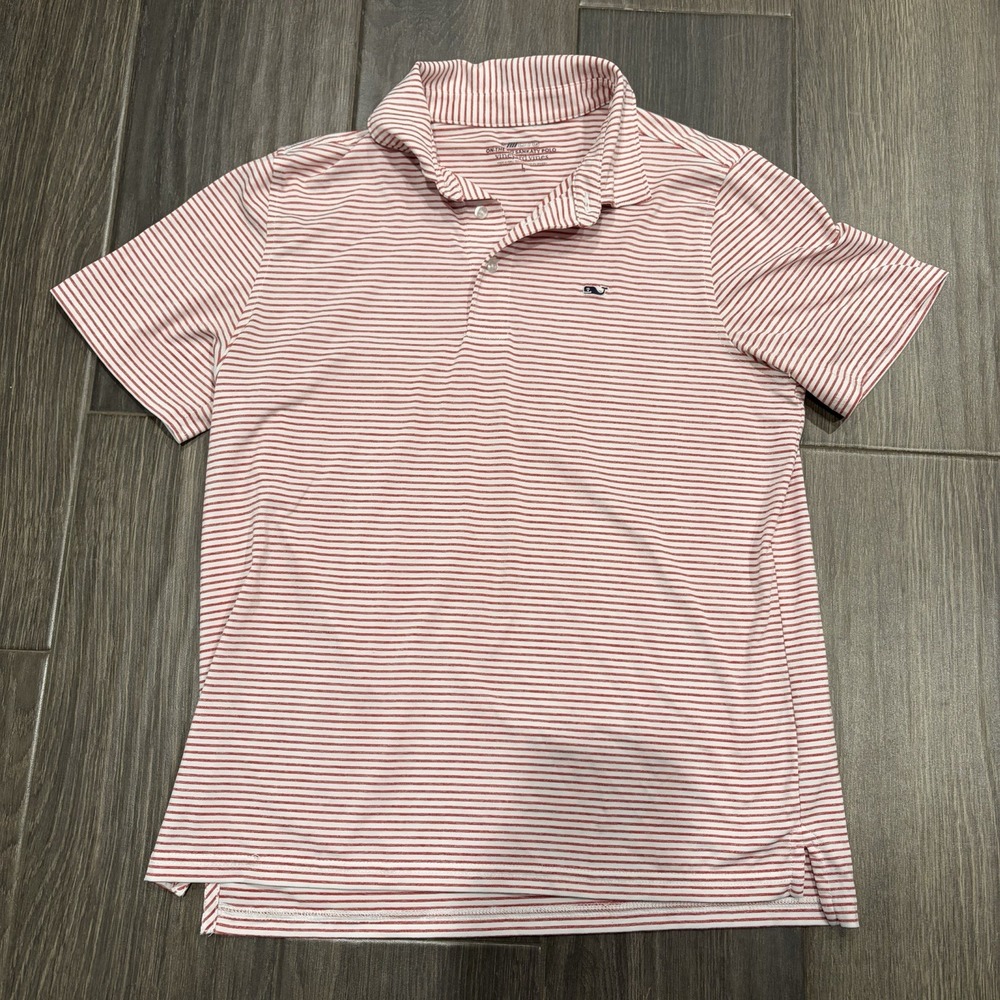 Vineyard Vines Boys Sankaty Performance Polo Shirt Red White Striped Size L